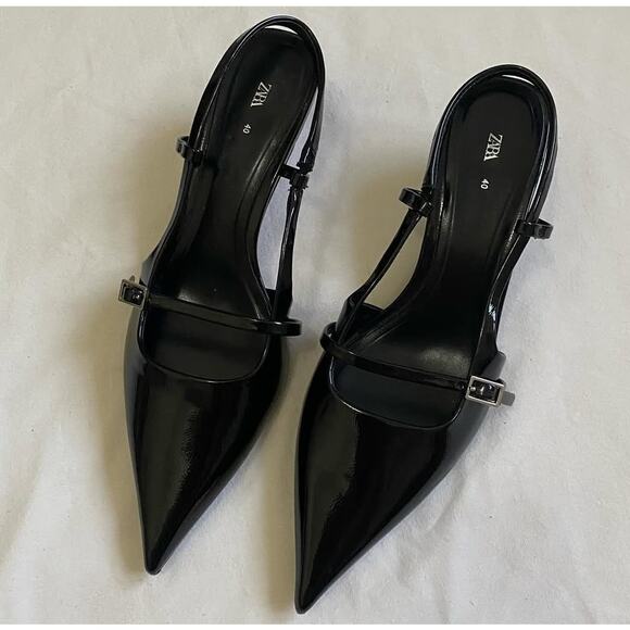 ZARA Faux Patent Leather Slingback Heels NWT 🔥 Pointed Toe Size 8 - Picture 13 of 16